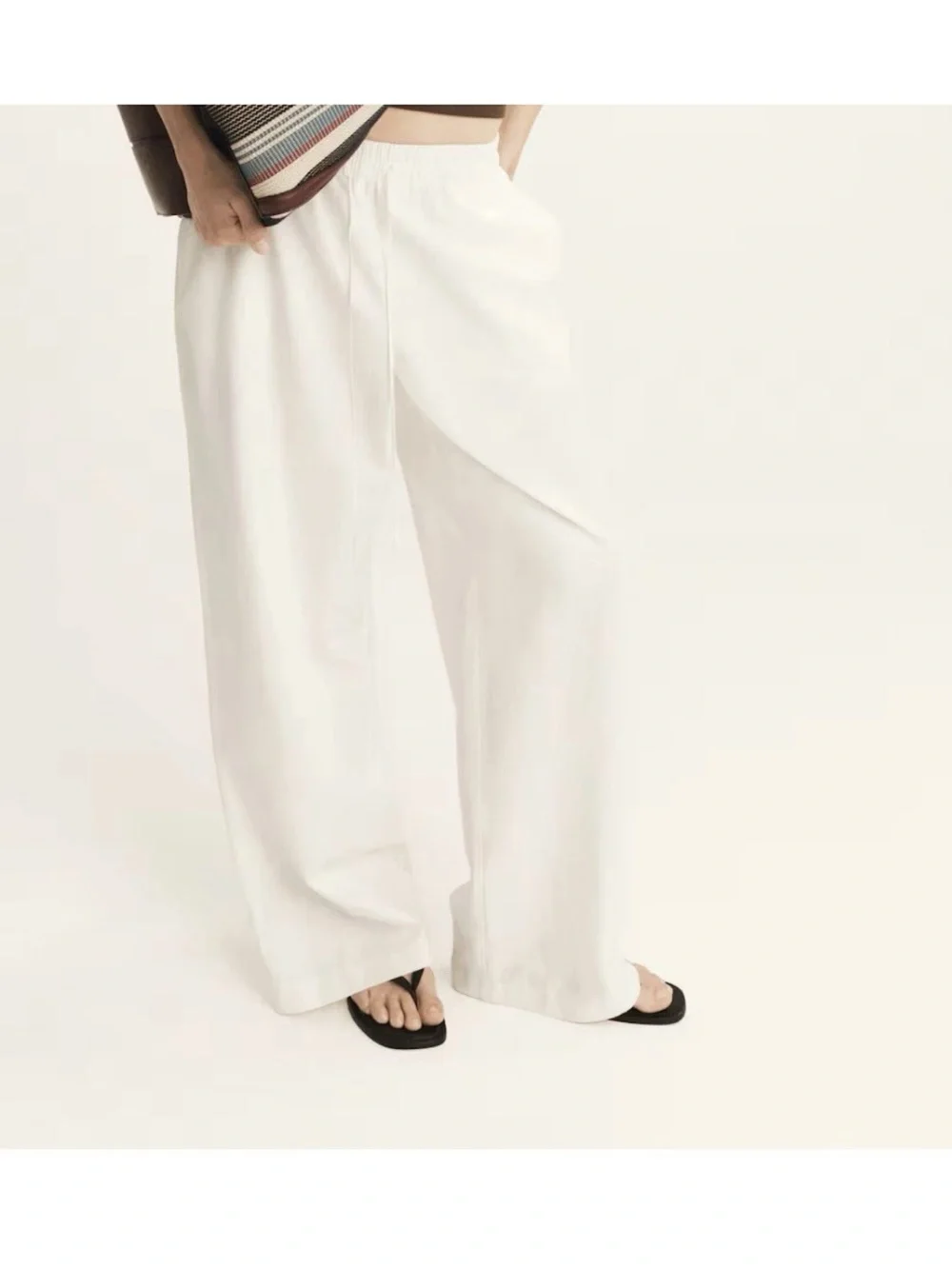 H&M White Linen Drawstring Pants, Size M Medium